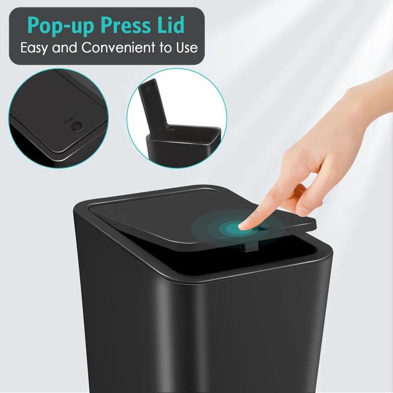 3 Pack 2.6 Gal Small Trash Cans Slim, dog proof. Plastic. For kitchen, bed, office. Fits under.