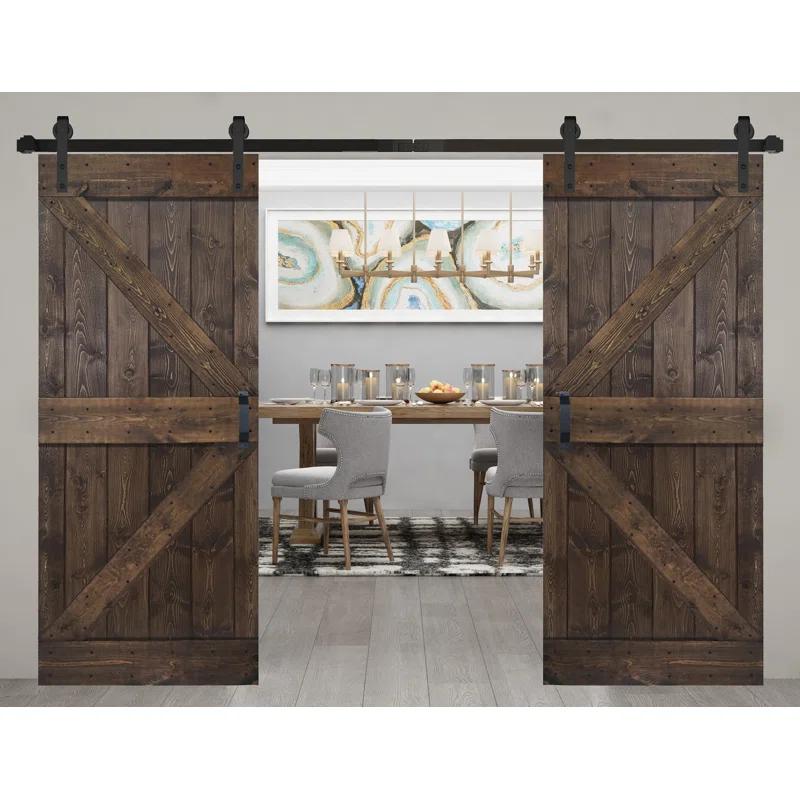 IsLife K Style Solid Core Wood Double Sliding Barn Door with Hardware Kit -Assembly Needed (Set of 2)