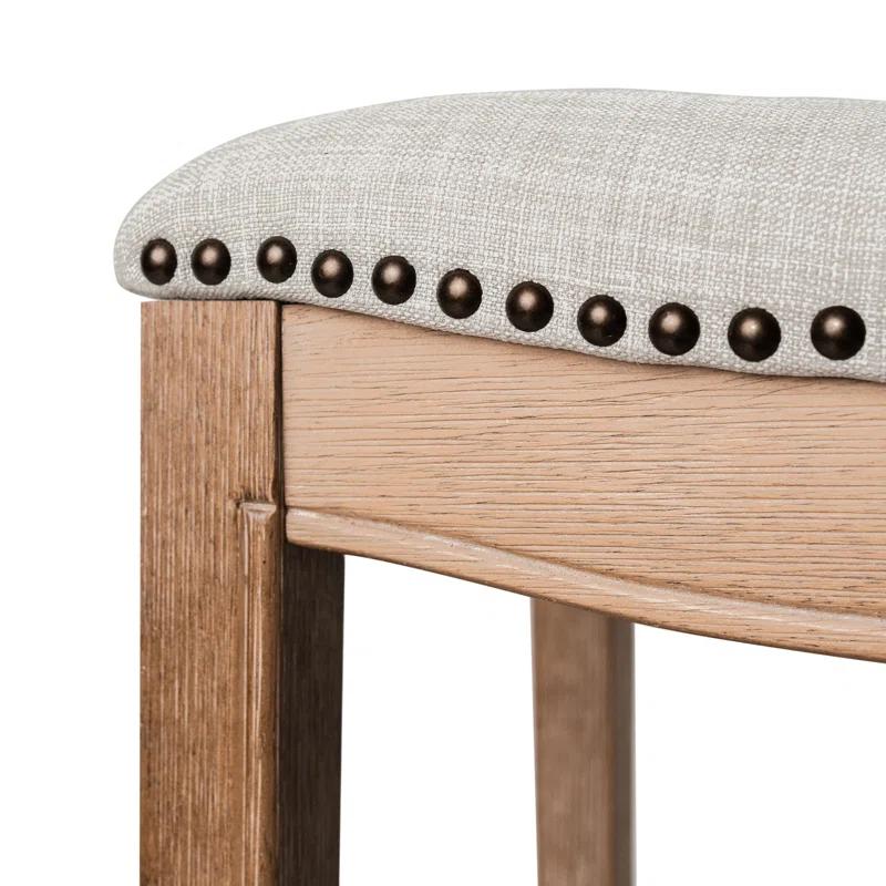 Maven Lane Maven Lane Adrien Saddle Bar Stool In Aged Black Finish 31" With Snow White Fabric Upholstery