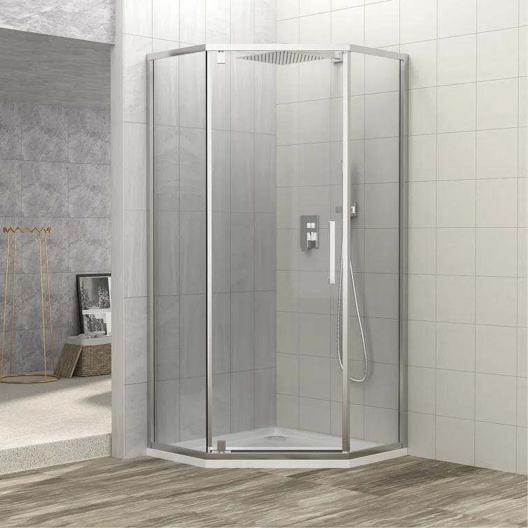 Audiohome Shower Door 34-1/8" X 72" Semi-Frameless Neo-Angle Hinged Shower Enclosure AHYTD-W124366340