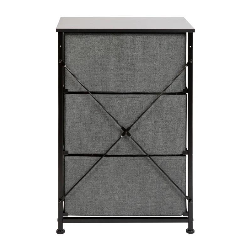Flash Furniture Malone 3 Drawer Vertical Storage Dresser with Wood Top & Fabric Pull Drawers