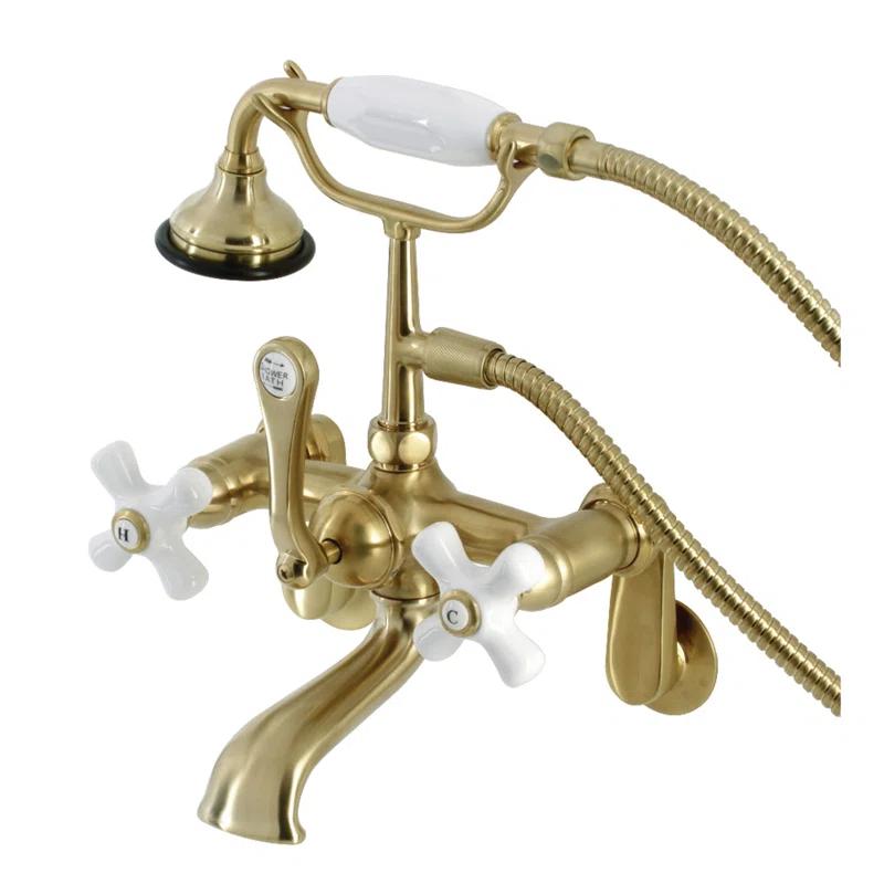 Kingston Brass Aqua Vintage Three-Handle 2-Hole Deck Mount Clawfoot Tub Faucet with Hand Shower