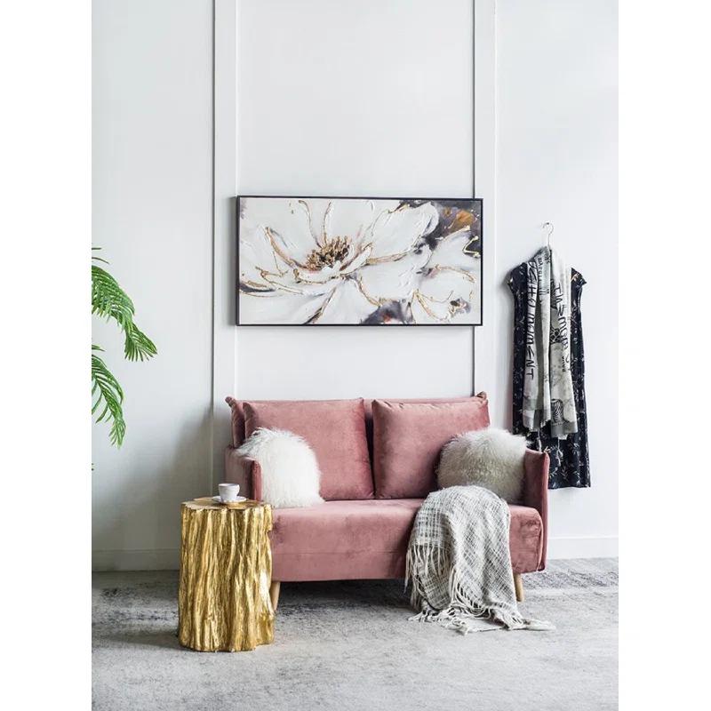A&B Home Blooming Floral Framed Hand-Painted Wall Art - 24.5"W X 48"H X 2“L - Black Frame - Cream/Gray