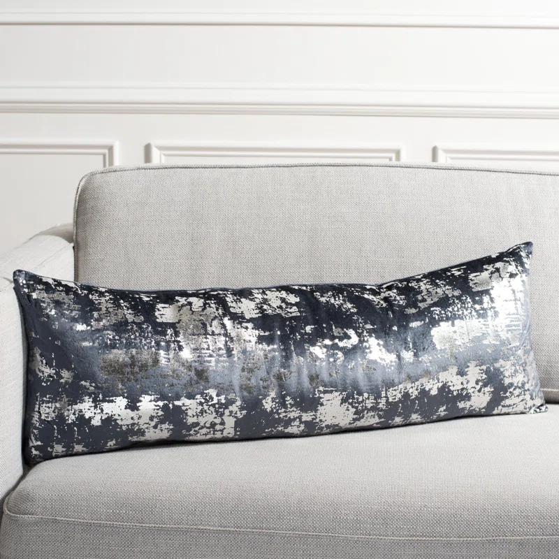 Midnight Blue Rectangular Pillow with Metallic Detailing