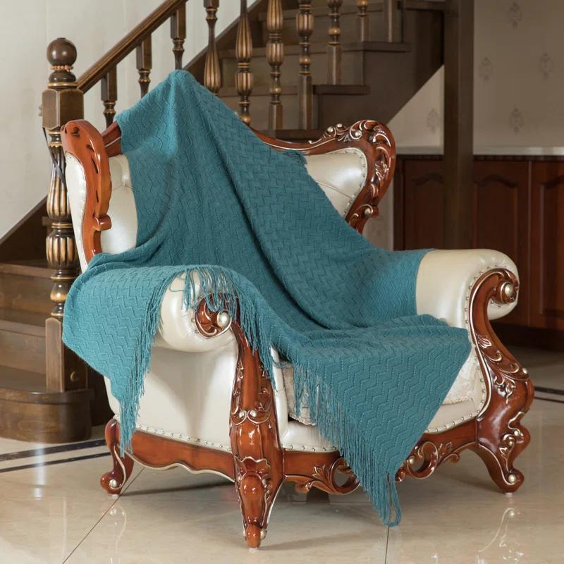 Decorative Throw Blanket - 50x60" Soft Knit with Fringe Edges for a Cozy Touch to Your Living Space