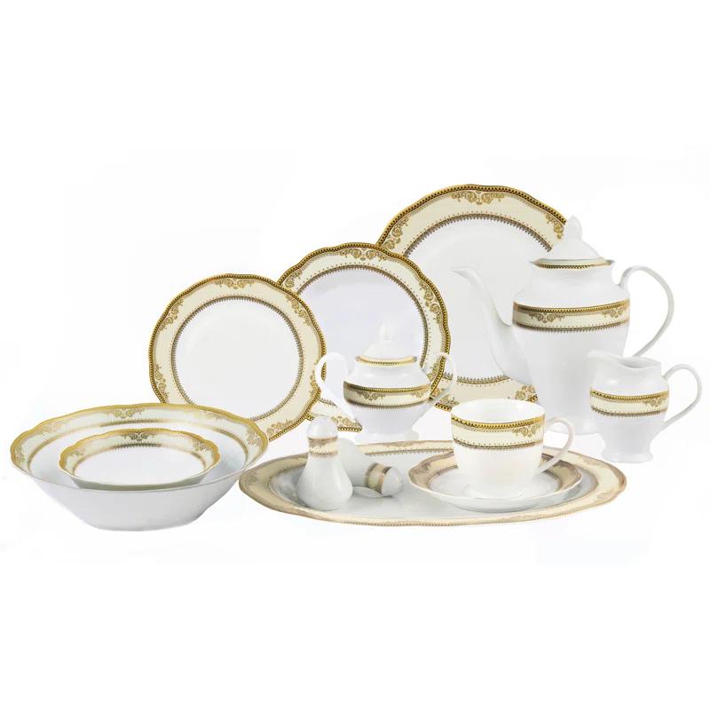 Lorren Home Trends 57 Piece Porcelain China Dinnerware Set - Service for 8