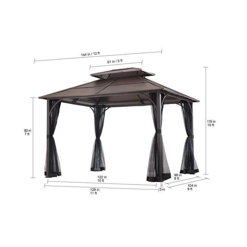 Sunjoy Sunjoy Hardtop Gazebo 10 x 12 ft. Outdoor Gazebo, Heavy Duty Steel Frame Gazebo, Double Roof Metal Gazebo with Ceiling Hook and Removable Netting Sidewalls