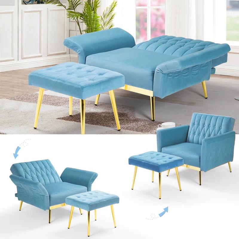 Everly Quinn Siemon Velvet Accent Chair with Ottoman
