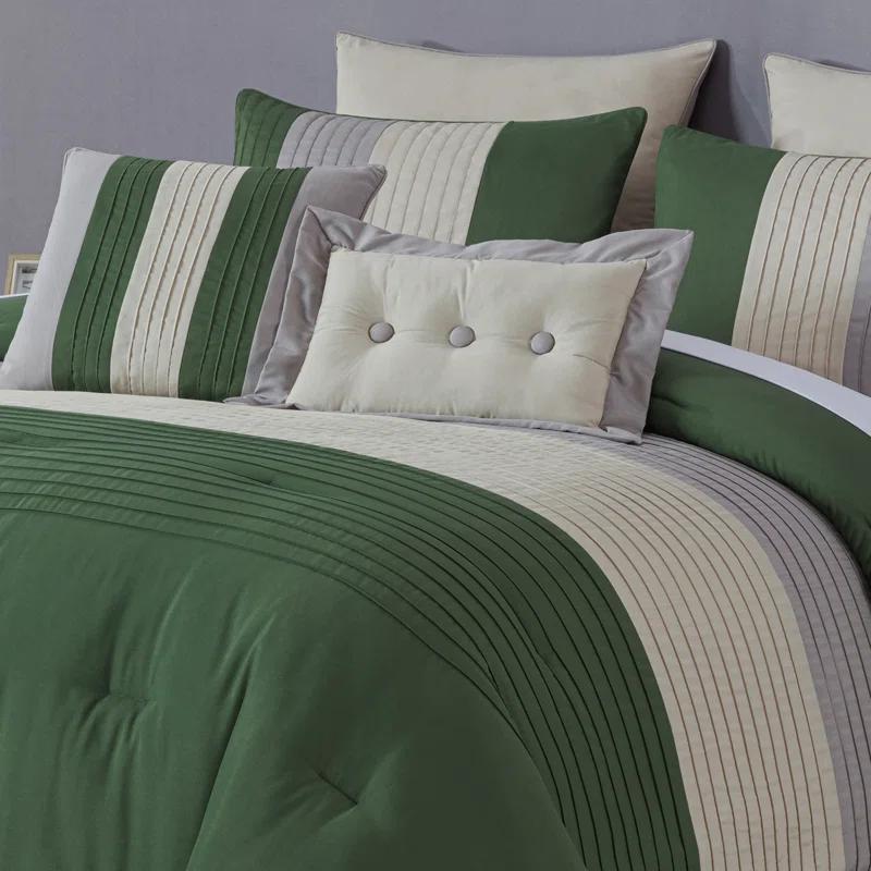Chezmoi Collection Loft 8-Piece Pleated Stripe Microfiber Comforter Set