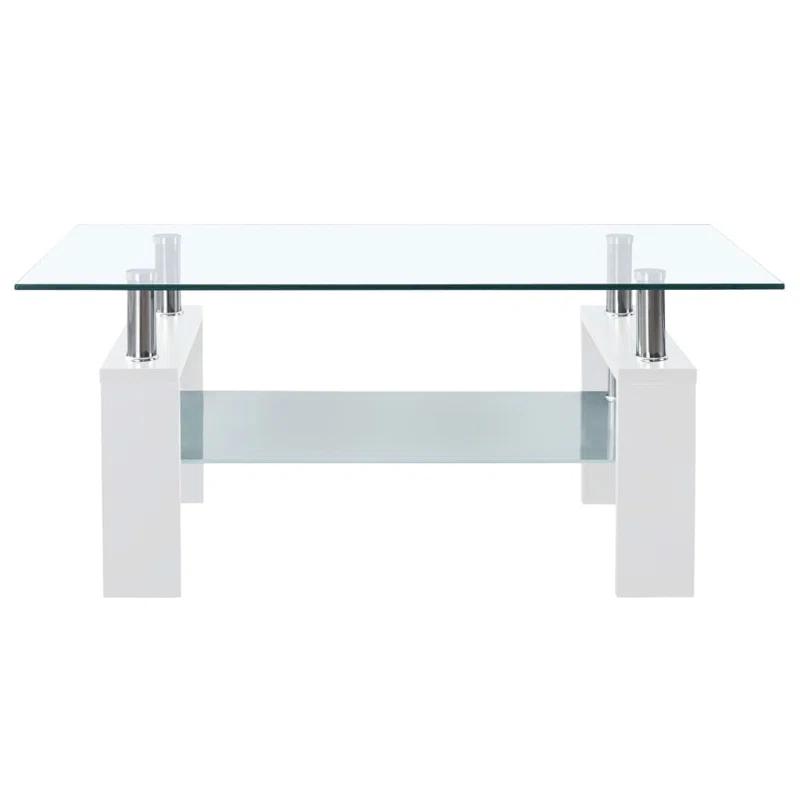 Orren Ellis Paizleigh vidaXL Coffee Table, Tempered Glass Top, Center Table, 37.4''x21.7''x15.7''
