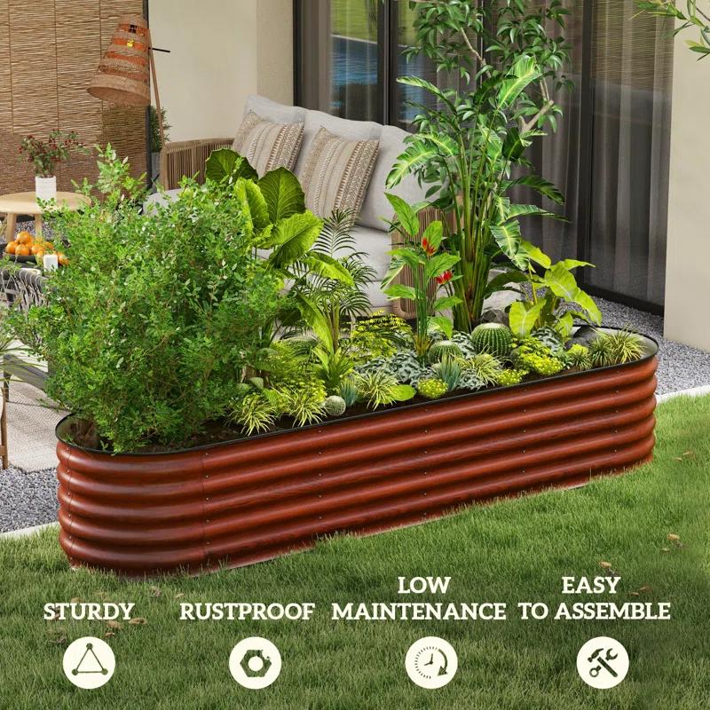 Arlmont & Co. Galvanized Raised Garden Bed Kit, Outdoor Metal Elevated Planter Box with Safety Edging, Easy DIY Stock Tank