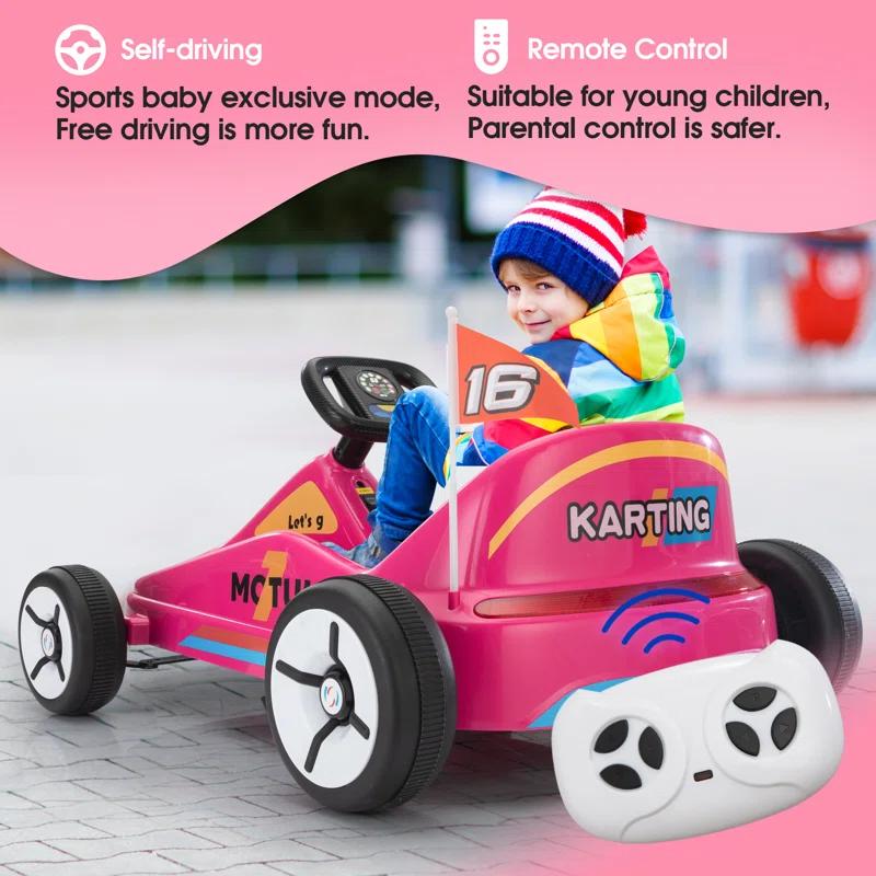 Tobbi 12v Kids Go Kart, Outdoor Battery Powered Ride On Car For Boys And Girls Aged 3-8, Childrens Electronic Toy Go Kart With 2 Speed Modes, Remote Control,bluetooth