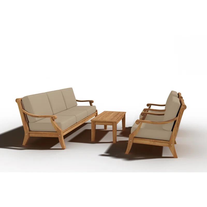 Curated Maison Adrien 4-Piece Teak Outdoor Patio Deep Seating Set with Sunbrella Cushions