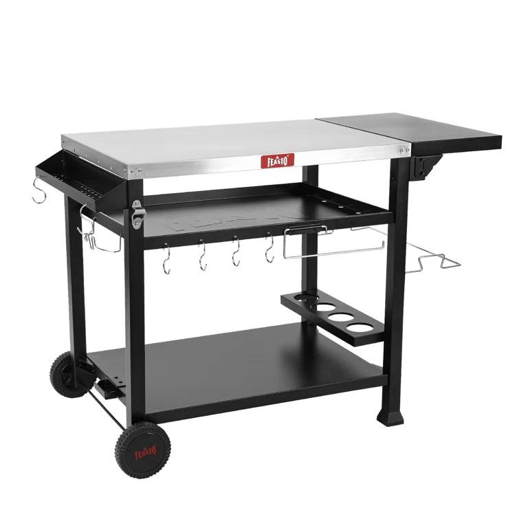 Feasto 3-Tier Stainless Steel Grill Cart - 40" Outdoor Pizza Oven Stand with Wheels, Mobile Kitchen Island for BBQ & Food Prep