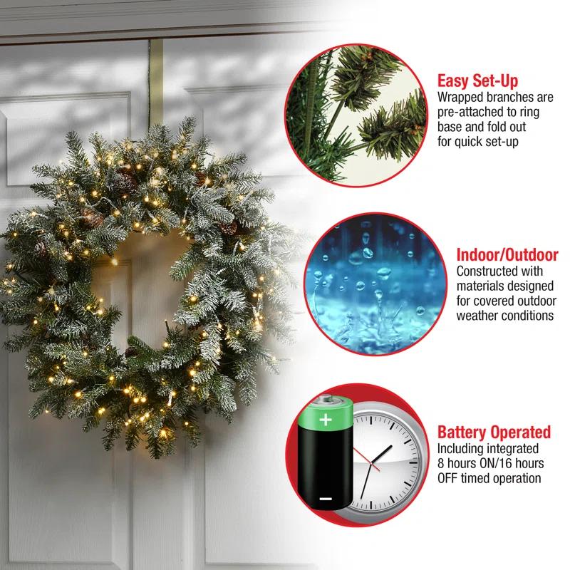 The Holiday Aisle® 24" Snowy Morgan Spruce Wreath with Dual Color LED Cosmic Lights