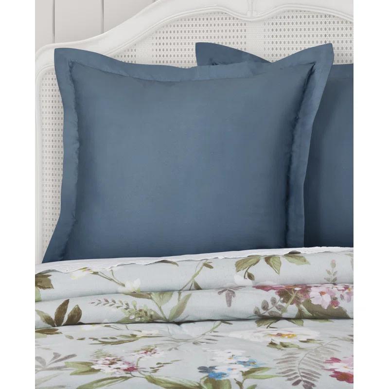 Solid Blue Cotton Euro Pillow Sham with Zipper Closure