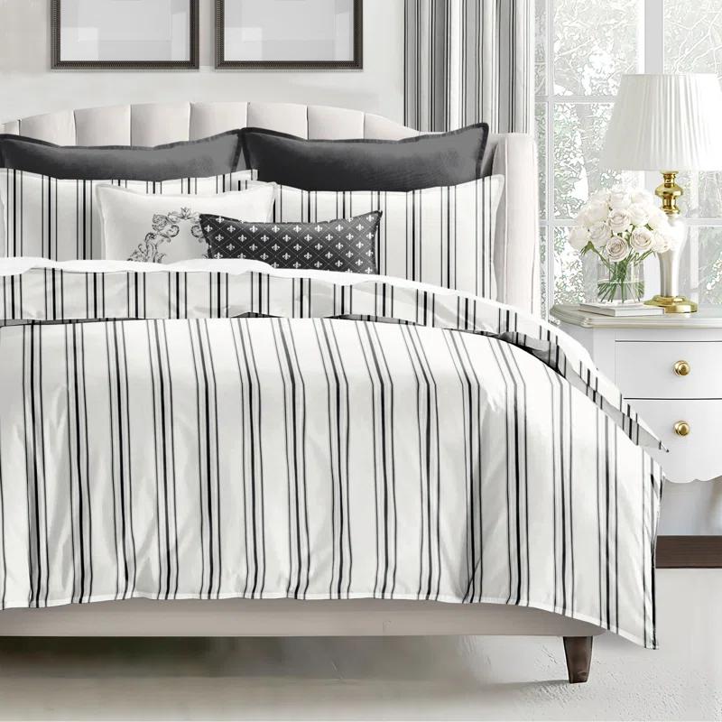 6ix Tailors Fine Linens August Stripe Reversible Cotton Duvet Cover Set