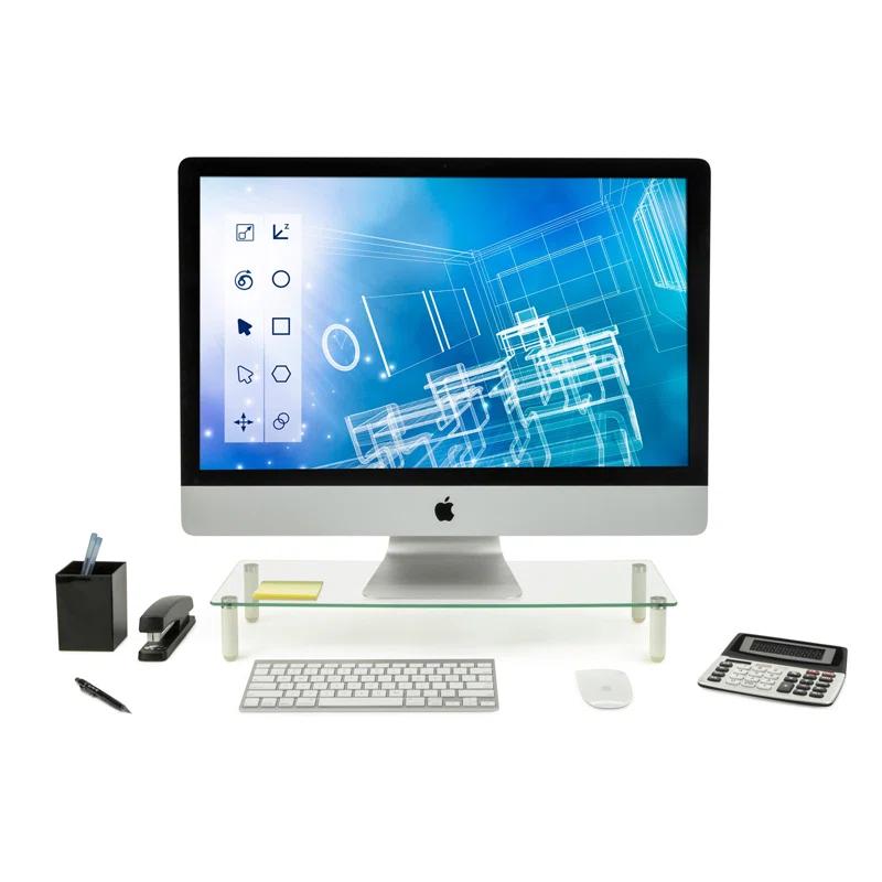 Mount-it Mount-It! Glass Desktop Monitor Stand Riser, 22 Inches Wide Clear Tempered Glass Hold Up to 44 Lbs.