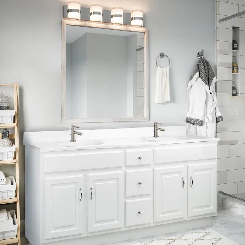 73 Inch Cultured Marble Vanity Top Two Sinks with Backsplash, White