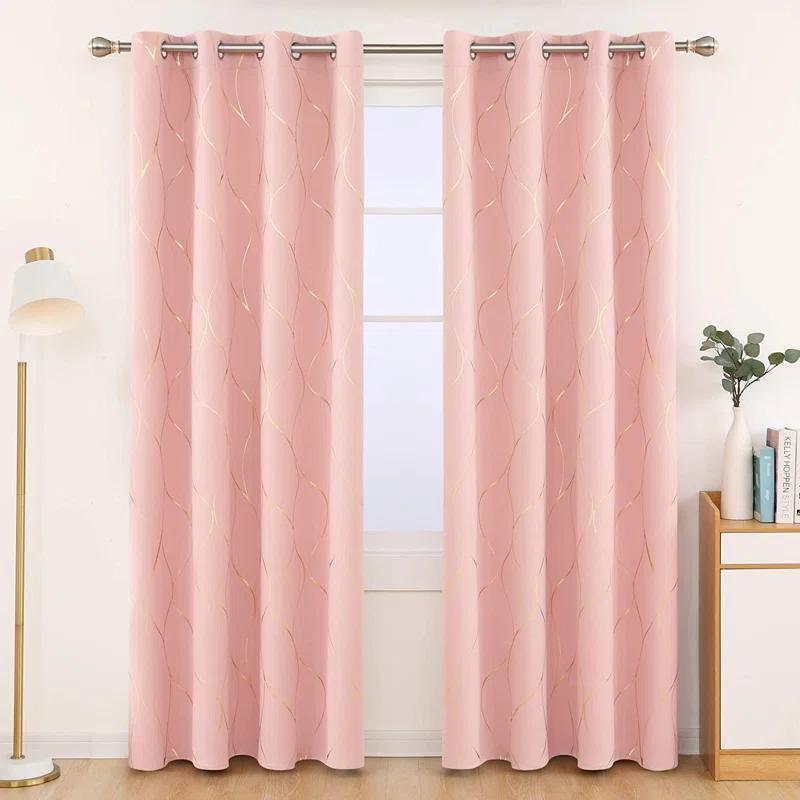 Everly Quinn Boulus Gold Foil Print Blackout Thermal Insulated Grommet Curtains Set Of 2