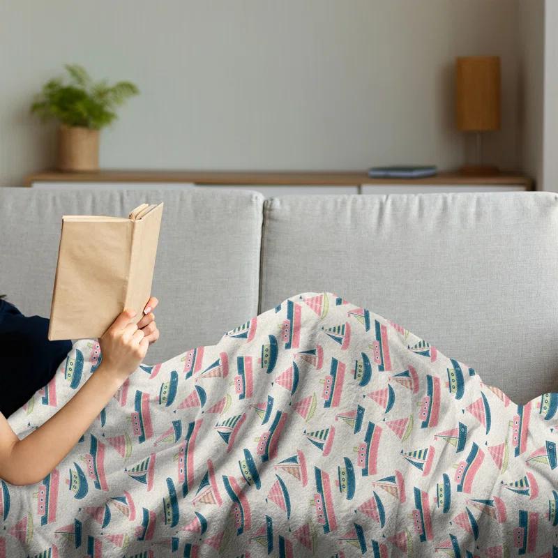 Ambesonne Ambesonne Sailing Fleece Throw Blanket Little Ships Boat Yacht Multicolor