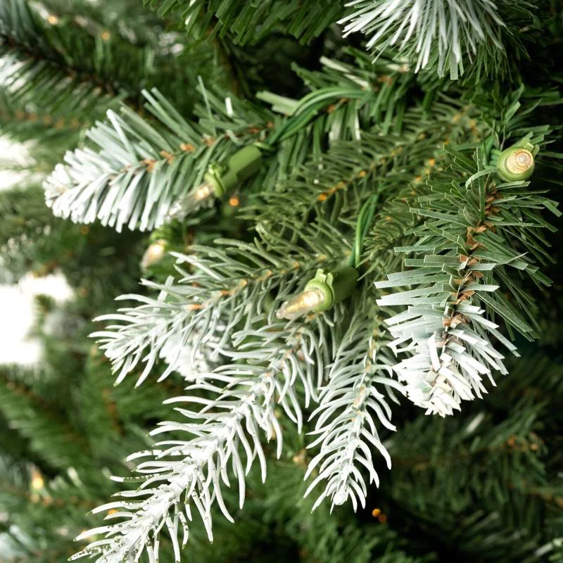 The Holiday Aisle® Traditional Pre-Lit Artificial Fir Christmas Tree, White Tip Warm Lighted Christmas Tree with Stand