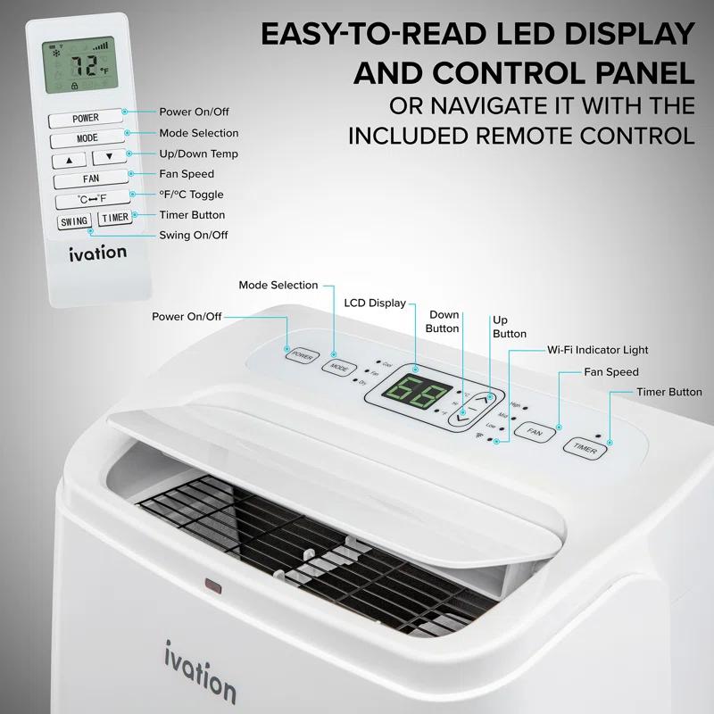 Ivation Ivation 12000 BTU Wi-Fi Connected Portable Air Conditioner for 500 Square Feet with Remote Included