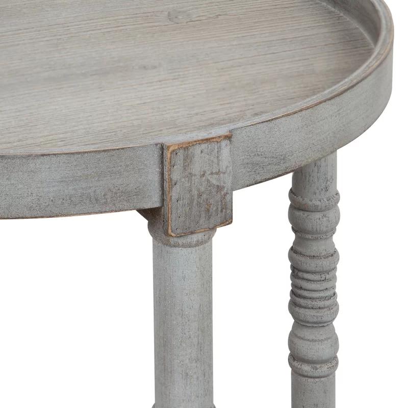 Bellport Classic Round Wood Side Table with Lower Shelf, Distressed Gray