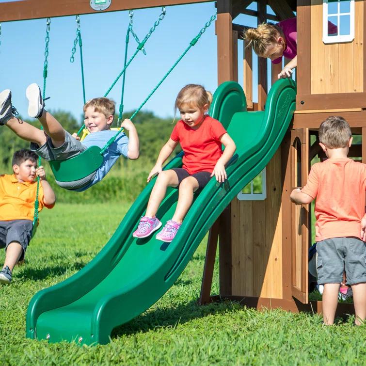 Backyard Discovery Backyard Discovery Lakewood Cedar Wood Swing Set with Wave Slide, Clubhouse, Playhouse, and Snack Bar Window