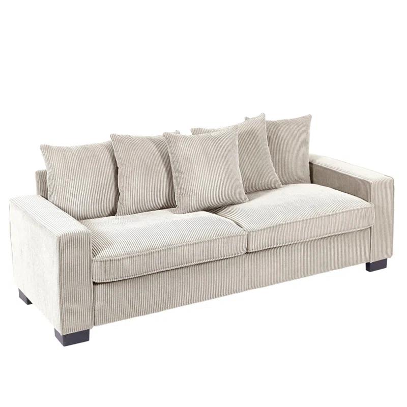 Latitude Run® 3 Seater Corduroy Sofa with 5 Matching Toss Pillows for Modern Living Room