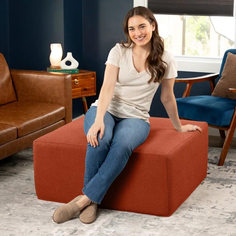 Jaxx Jaxx Fairlie Couch Ottoman - Oversized Square Foam Coffee Table Ottoman, 36", Luxe Boucle