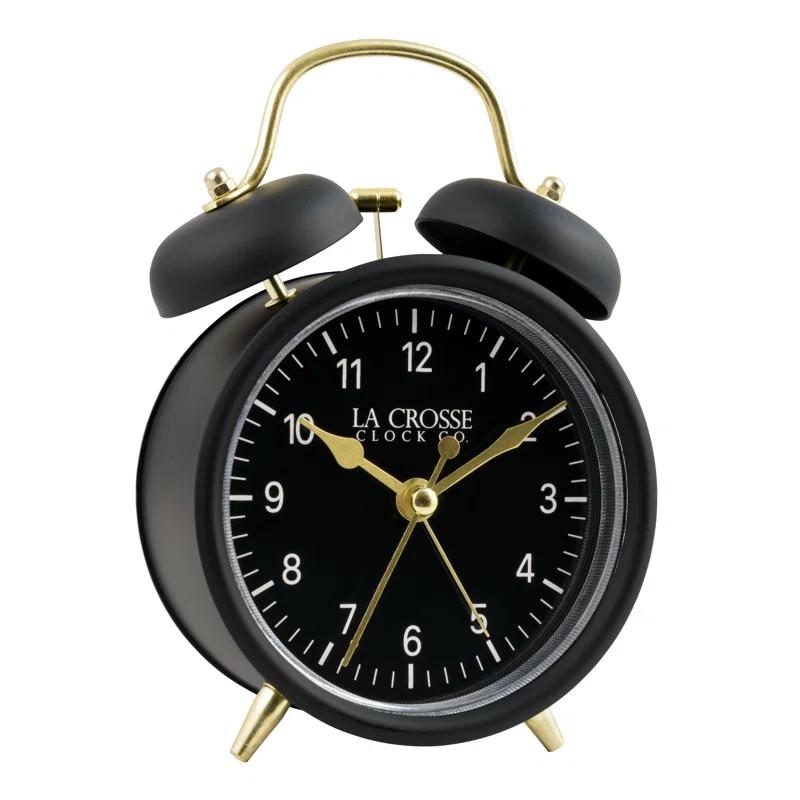 La Crosse Technology Analog Quartz Movement / Crystal Tabletop Clock with Alarm in Black