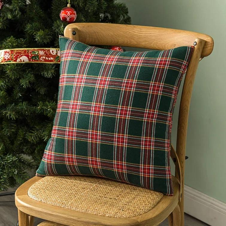 Textiles Hub Pack Of 2 Christmas Plaid Decorative Throw Pillow Covers Scottish Tartan Cushion Case For Farmhouse Home Holiday Decor