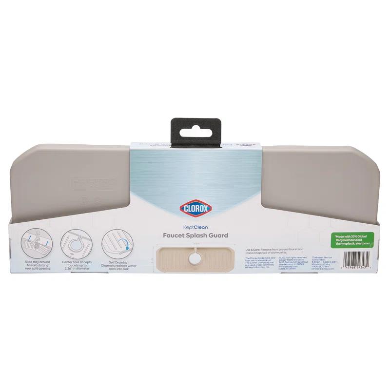 Ginsey Clorox KeptClean Kitchen Faucet Splash Guard – Easy-to-Install, Water-Resistant Protection for Faucets and Sink Area, Self-Draining Channels Direct Water Into Sink – Almond
