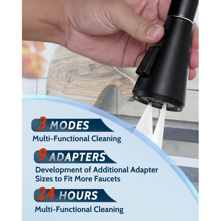 WOWOW 3-Function Sprayer Pull Down Kitchen Faucet Spray Head Replacement With 9-Adapter Kit