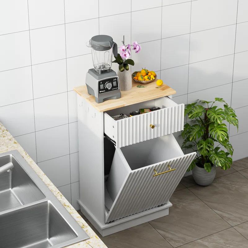 Alaulm 10 Gallons Tilt out Trash Can Cabinet with Drawer, Freestanding Kitchen Trash Can Cabinet (Not Include Trash Can)