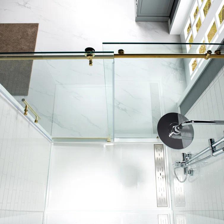 WoodBridge 56"-60" W x 76" H Single Sliding Frameless Shower Door | 3/8" (10mm) Thickened Upgrade Tempered Glass | Stainless Steel Hardware | Safe, Explosion-Resistant, Clear & Stylish, Sturdy & Durable MBSDC6076-BG