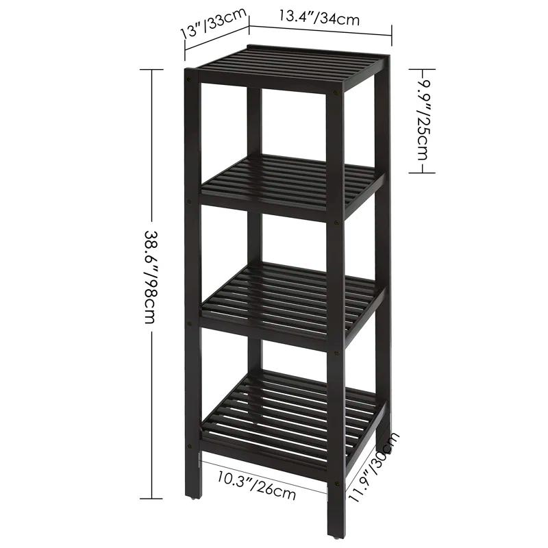 Bathroom Storage Shelf, 4-Tier Bamboo Rack Organizer, Multifunctional Shelving Unit For Living Room Bedroom Kitchen (Black)