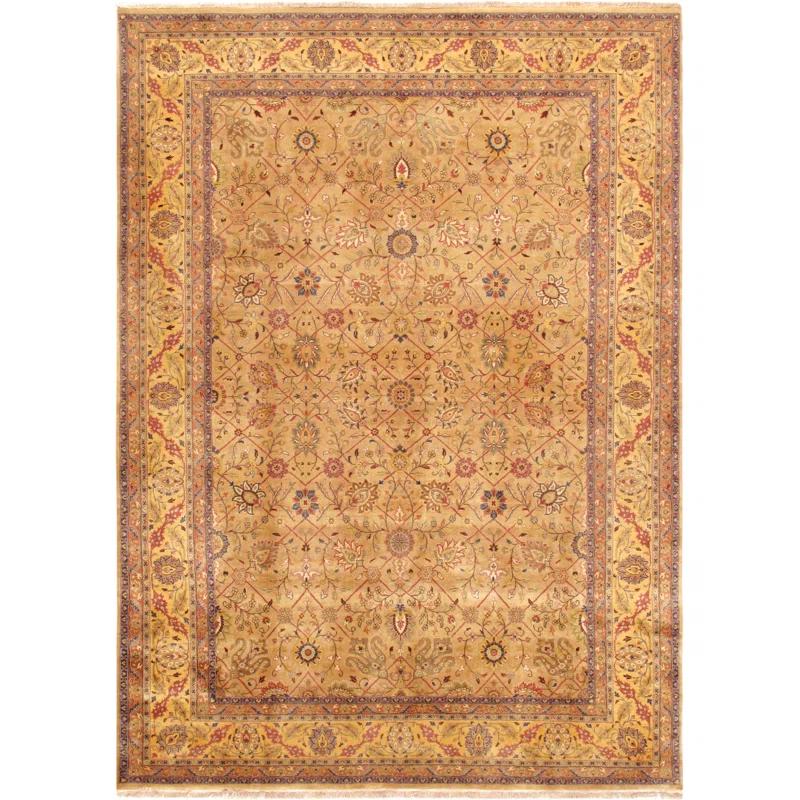 Pasargad Tabriz Oriental Hand-Knotted Wool/Silk Beige/Rust/Navy Area Rug