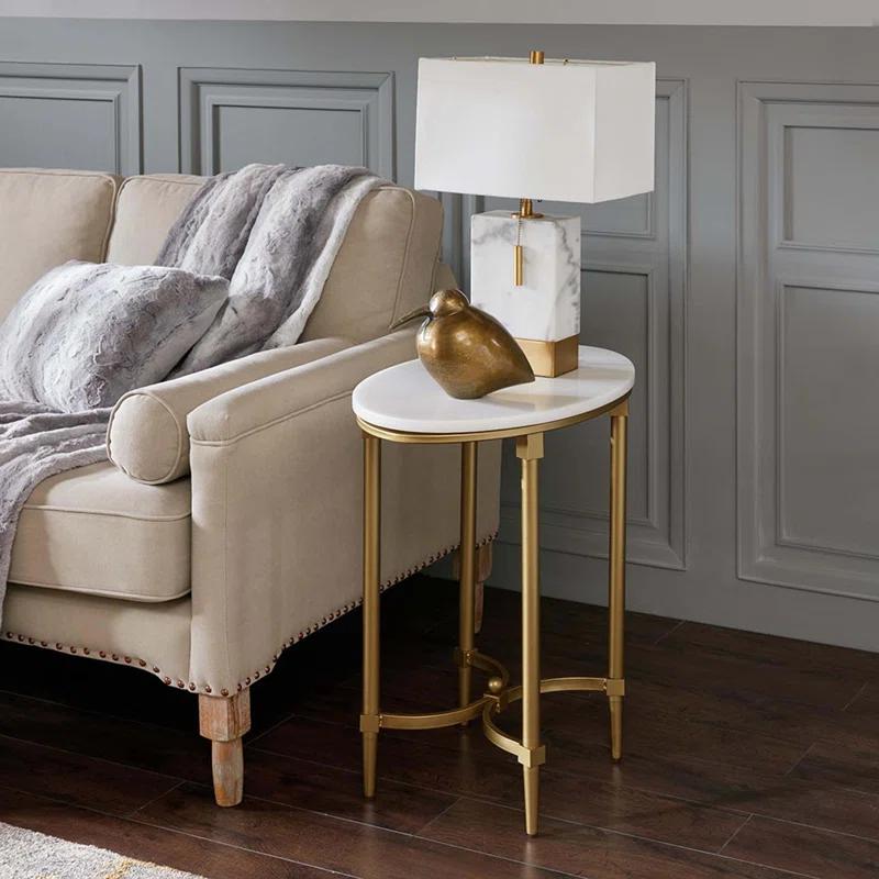 Bordeaux Marble Top Oval Gold Metal End Table