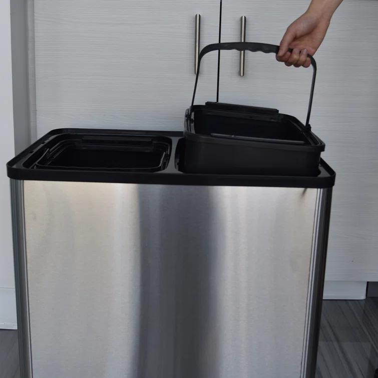 iTouchless Erik Stainless Steel 16 Gallon Motion Sensor Multi-Compartments Trash & Recycling Bin