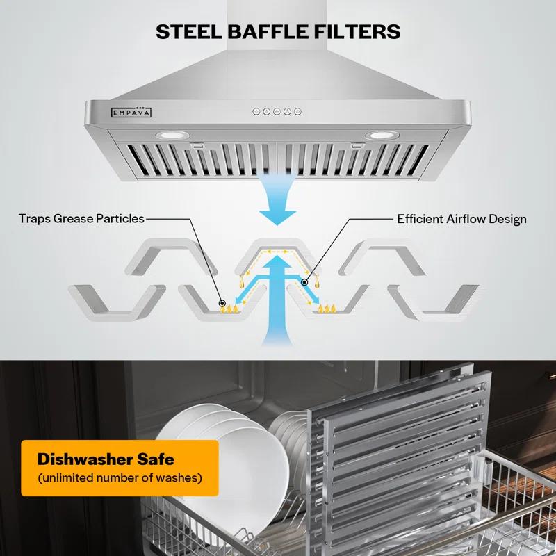 Empava 30" Stainless Steel 400 CFM Ducted (Vented) Wall Range Hood with Baffle Filter