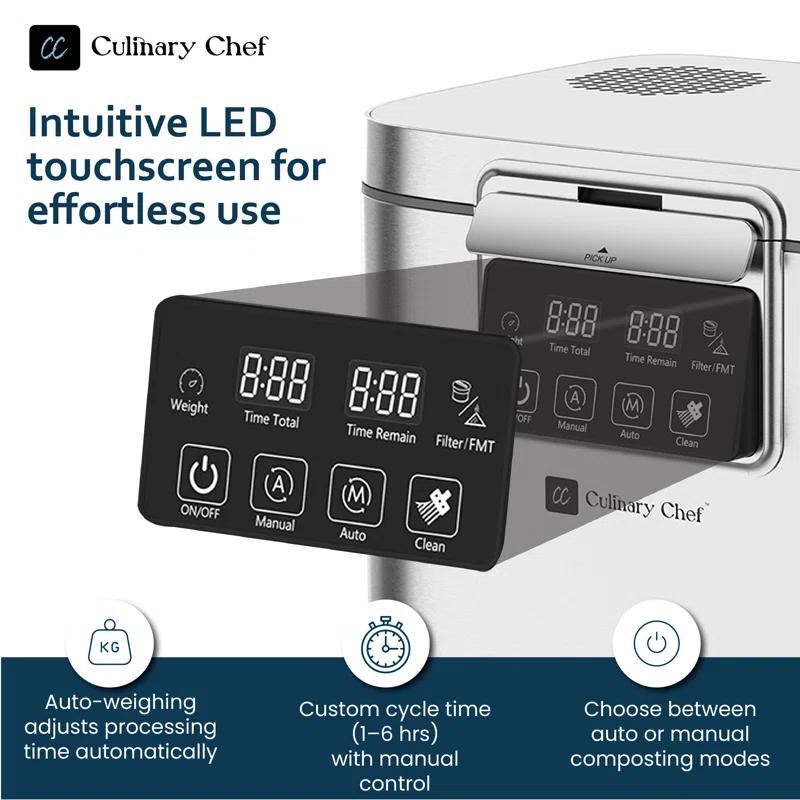 Culinary Chef Culinary Chef,  3.8l Smart Electric Food Waste Composter, Stainless Steel