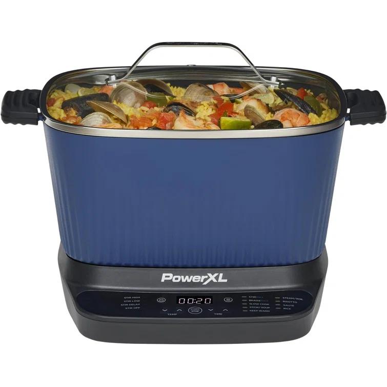 PowerXL PowerXL Stirmax Midnight Blue 7.5 Quart Digital Multi-cooker With Automatic Paddle To Stir And Shred, 9 In 1 Programmable Presets To Sauté, Sear, And Brown Food Before Simmering