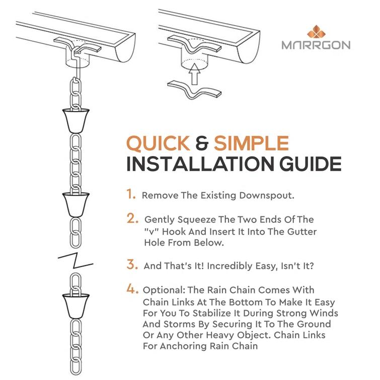 Marrgon Marrgon Copper Rain Chain with Bell Style Cups for Gutter Downspout Replacement