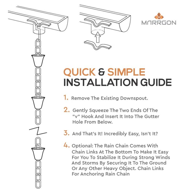 Marrgon Marrgon Copper Rain Chain with Bell Style Cups for Gutter Downspout Replacement