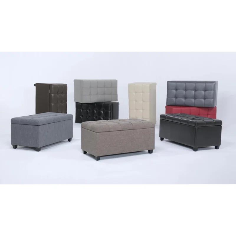 Simpli Home Sienna 33"W Upholstered Storage Ottoman Bench with Lift-Up Tufted Top