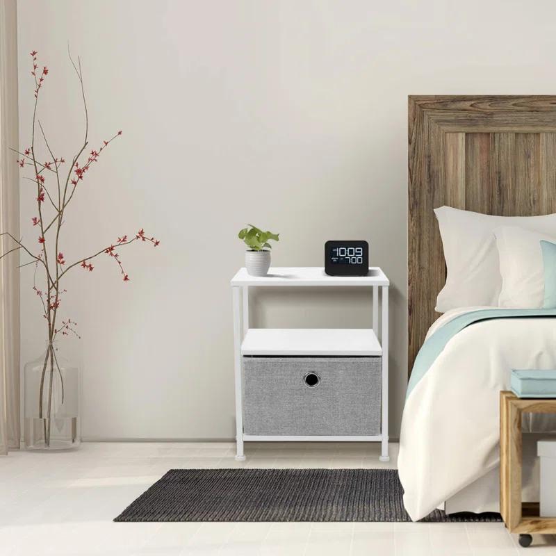 Sorbus 1 Drawer and Shelves Nightstand with Steel Frame, Wood Top & Fabric Bins