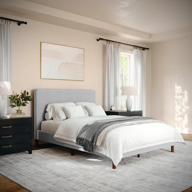 Martha Stewart Martha Stewart Britta Upholstered Platform Bed With Piped Detail Headboard