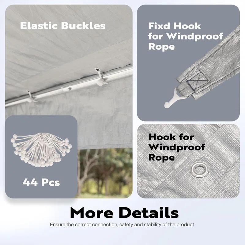 VIVOHOME 20 Ft. W x 12 Ft. D Carport Replacement Canopy Cover